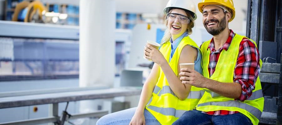 break, human, coffee break, smiling, laughing, co-workers, conversation, co-workers, hard hats, diverse, female worker, male worker, data, sheets, smiles, safe working environment, human factors, SafeStart, SafeStart International, safety habits, workplace safety, occupational safety, improve safety culture, boost safety awareness, reduce human failure, reduce injuries, injury reduction, reduce accident rates, improve company figures, prevent critical errors, implement a positive culture change at your company, promote employee engagement, boost employee commitment, 24/7 safety, safety round the clock, being safe 24/7, safe behavioural patterns, learn safe behaviour, acquire universal safety skills, safety skill for families, safety skills for children, safety skills for everyone, safety training for employees, safety for the whole company, safety training for kids, improve operational efficiency, improve quality, safety-related habits, safety-related behaviour, risk patterns, ensure high performance, critical states, critical decisions, critical errors, how injuries occur, how to prevent injuries, how to prevent accidents